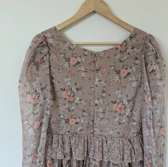 NWT Ivy City Co Brown Tan Neutral Floral Long Sleeve Midi Dress S Small - Picture 5 of 5